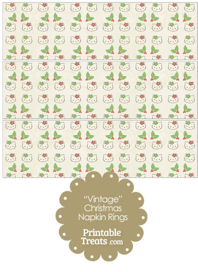 Vintage Hello Kitty Christmas Holly Napkin Rings from PrintableTreats.com