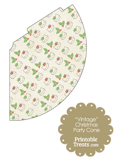 Vintage Hello Kitty Christmas Holly Party Cone from PrintableTreats.com