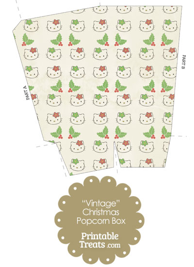 Vintage Hello Kitty Christmas Holly Popcorn Box from PrintableTreats.com