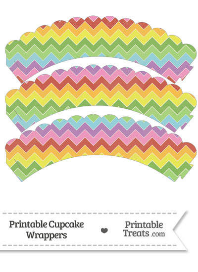 Vintage Rainbow Chevron Scalloped Cupcake Wrappers from PrintableTreats.com