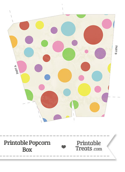 Vintage Rainbow Dots Popcorn Box from PrintableTreats.com
