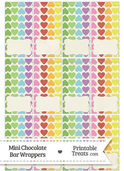 Vintage Rainbow Hearts Mini Chocolate Bar Wrappers from PrintableTreats.com