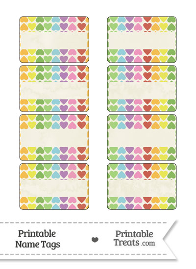 Vintage Rainbow Hearts Name Tags from PrintableTreats.com