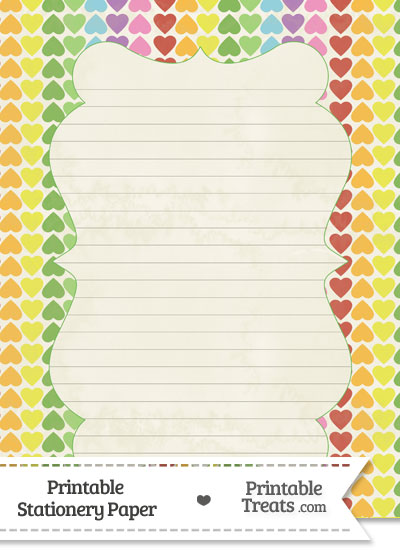 Vintage Rainbow Hearts Stationery Paper from PrintableTreats.com