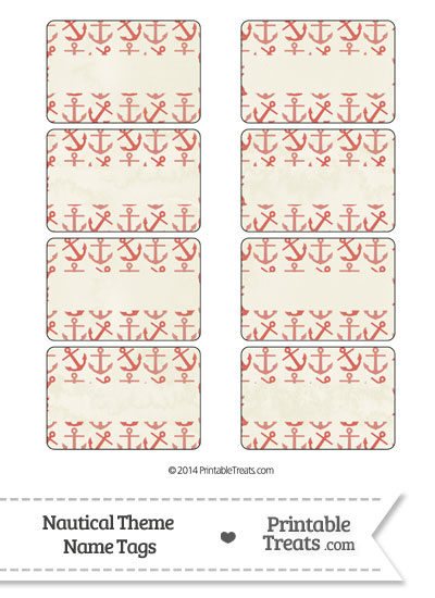Vintage Red Anchors Name Tags from PrintableTreats.com