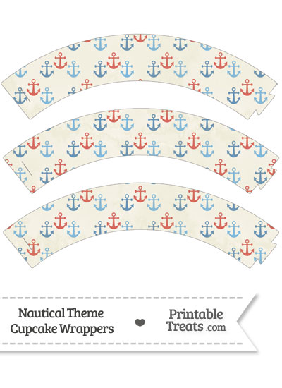 Vintage Red and Blue Anchors Cupcake Wrappers from PrintableTreats.com