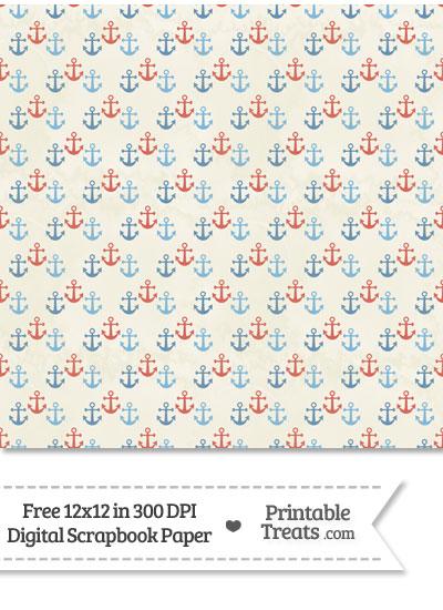 Vintage Red and Blue Anchors Digital Scrapbook Paper from PrintableTreats.com