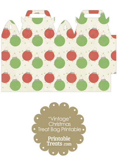 Vintage Red and Green Christmas Ornaments Treat Bag from PrintableTreats.com