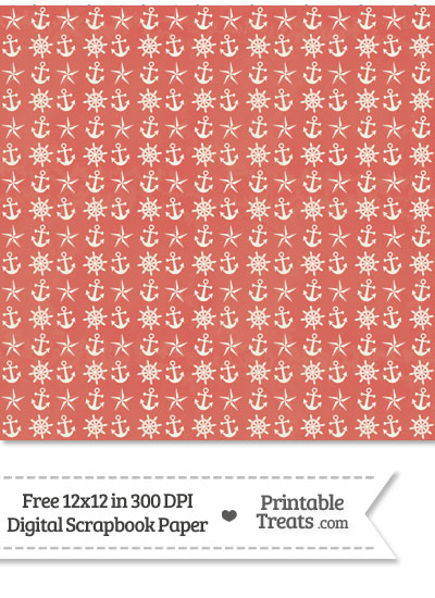Vintage Red Nautical Digital Scrapbook Paper from PrintableTreats.com