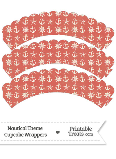 Vintage Red Nautical Scalloped Cupcake Wrappers from PrintableTreats.com