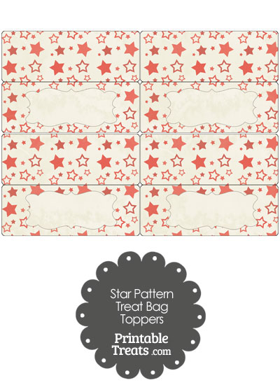 Vintage Red Star Pattern Treat Bag Toppers from PrintableTreats.com