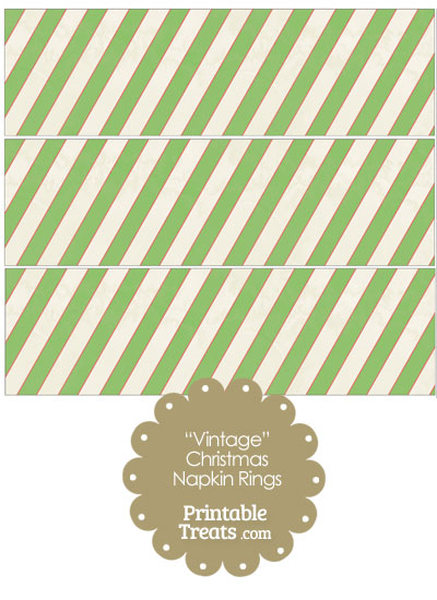 Vintage Red White and Green Diagonal Striped Napkin Rings from PrintableTreats.com