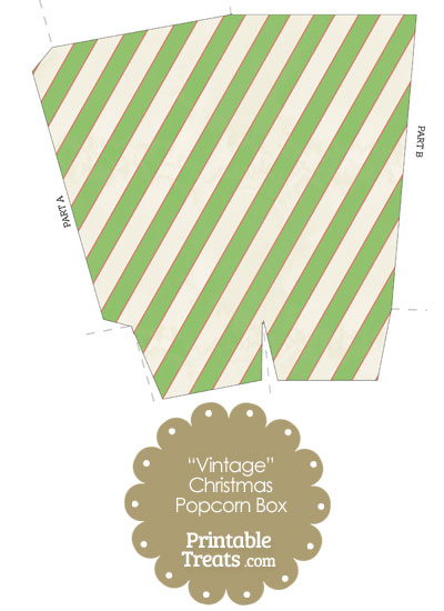Vintage Red White and Green Diagonal Striped Popcorn Box from PrintableTreats.com