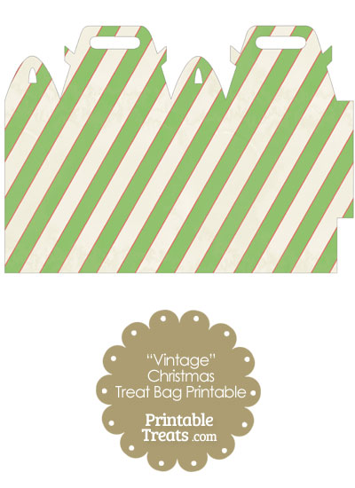 Vintage Red White and Green Diagonal Striped Treat Bag from PrintableTreats.com