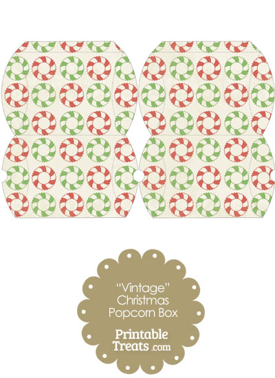 Vintage Small Christmas Wreath Pillow Box from PrintableTreats.com
