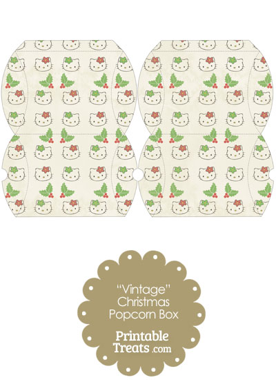 Vintage Small Hello Kitty Christmas Holly Pillow Box from PrintableTreats.com