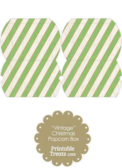 Vintage Small Red White and Green Diagonal Striped Pillow Box from PrintableTreats.com