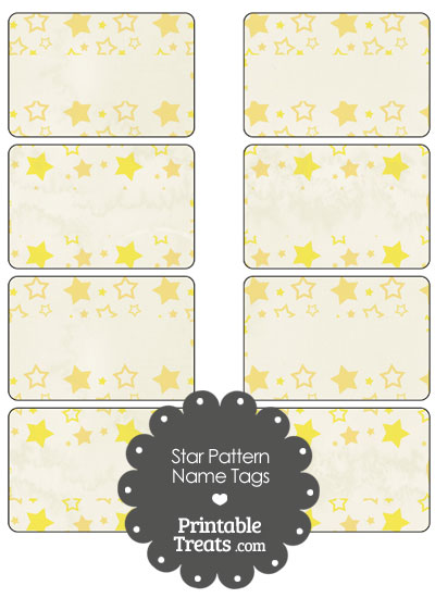 Vintage Yellow Star Pattern Name Tags from PrintableTreats.com