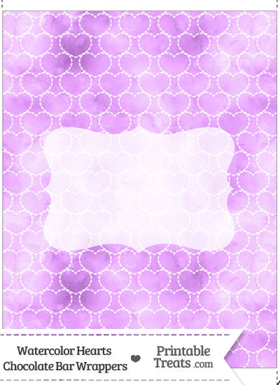 Violet Watercolor Hearts Chocolate Bar Wrappers from PrintableTreats.com