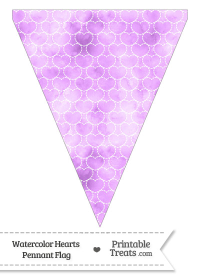 Violet Watercolor Hearts Pennant Banner Flag from PrintableTreats.com