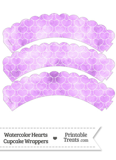 Violet Watercolor Hearts Scalloped Cupcake Wrappers from PrintableTreats.com