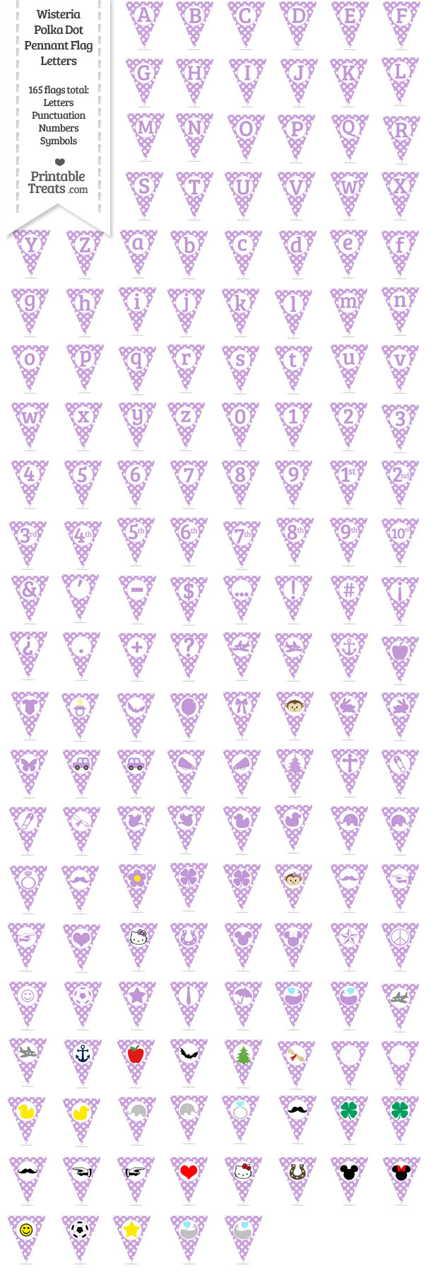Wisteria Polka Dot Pennant Flag Letters Download from PrintableTreats.com