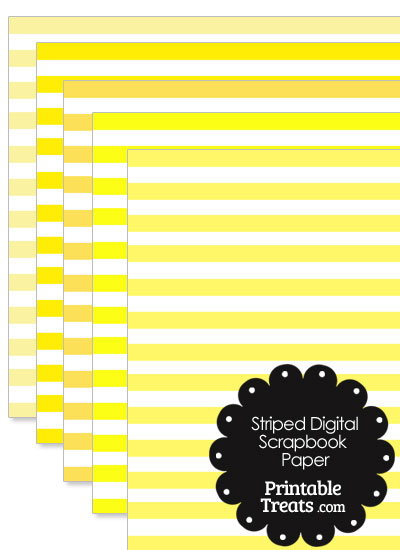 Yellow and White Striped Digital Scrapbook Paper from PrintableTreats.com