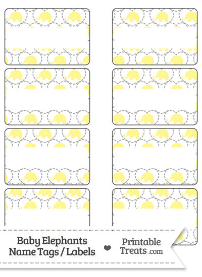 Yellow Baby Elephants Name Tags from PrintableTreats.com