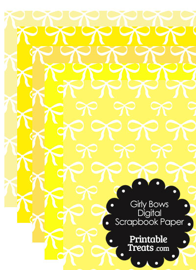 Yellow Background Girly Bow Digital Scrapbook Paper from PrintableTreats.com