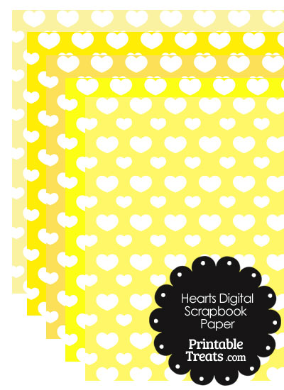 Yellow Background Heart Digital Scrapbook Paper from PrintableTreats.com