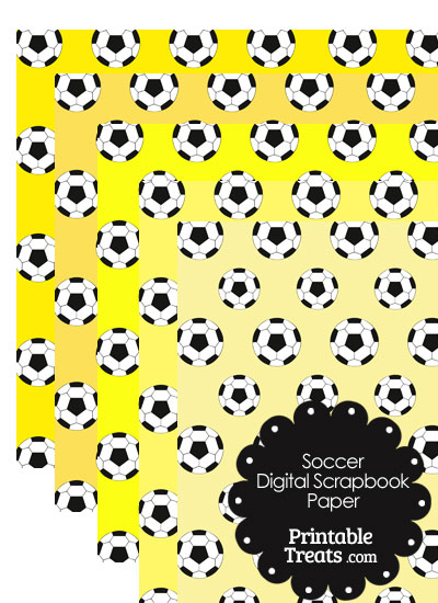 Yellow Background Soccer Digital Scrapbook Paper from PrintableTreats.com