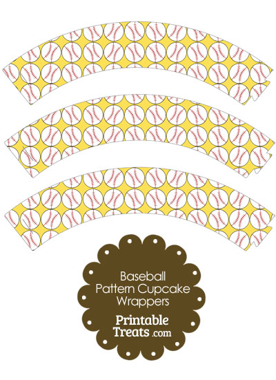 Yellow Baseball Pattern Cupcake Wrappers from PrintableTreats.com
