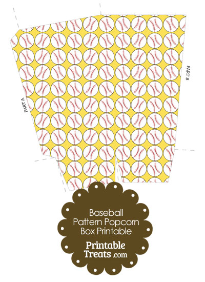 Yellow Baseball Pattern Popcorn Box from PrintableTreats.com