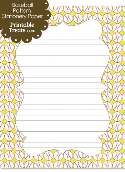 Yellow Baseball Pattern Stationery Paper from PrintableTreats.com