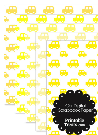 Yellow Car Digital Scrapbook Paper from PrintableTreats.com