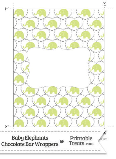 Yellow Green Baby Elephants Chocolate Bar Wrappers from PrintableTreats.com