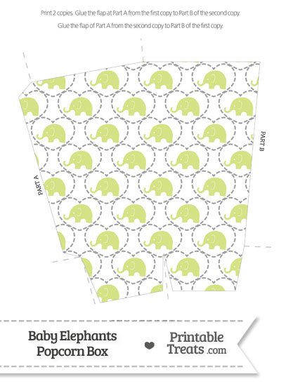 Yellow Green Baby Elephants Popcorn Box from PrintableTreats.com