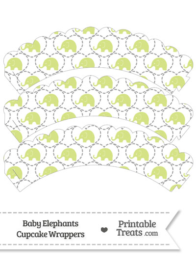 Yellow Green Baby Elephants Scalloped Cupcake Wrappers from PrintableTreats.com