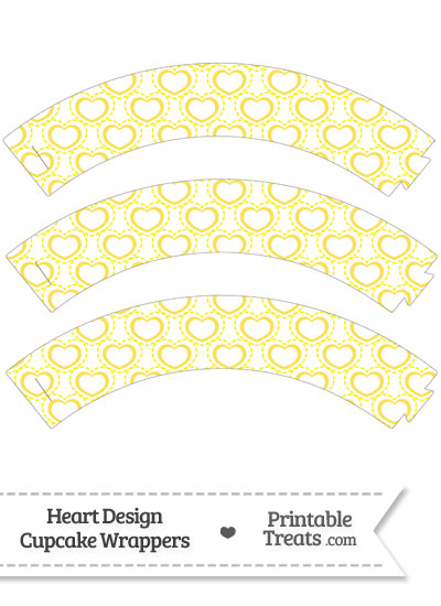 Yellow Heart Design Cupcake Wrappers from PrintableTreats.com