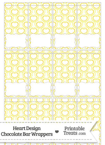Yellow Heart Design Mini Chocolate Bar Wrappers from PrintableTreats.com