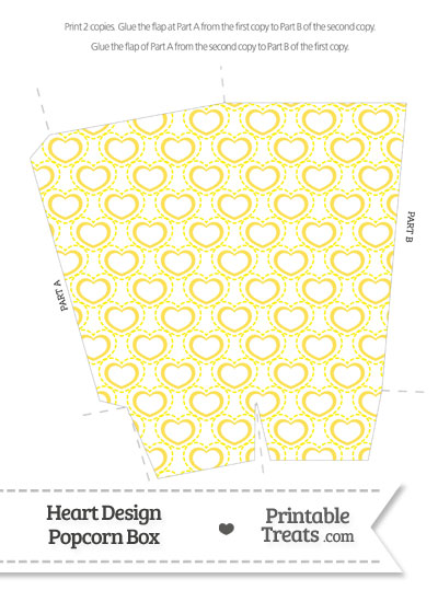 Yellow Heart Design Popcorn Box from PrintableTreats.com