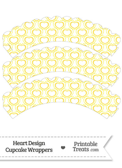 Yellow Heart Design Scalloped Cupcake Wrappers from PrintableTreats.com