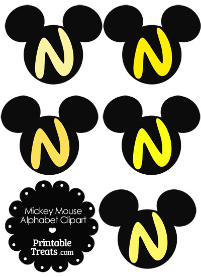 Yellow Mickey Mouse Head Letter N Clipart from PrintableTreats.com