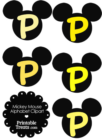 Yellow Mickey Mouse Head Letter P Clipart from PrintableTreats.com