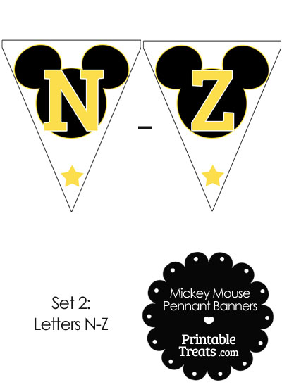 Yellow Mickey Mouse Pennant Banner Letters N-Z from PrintableTreats.com