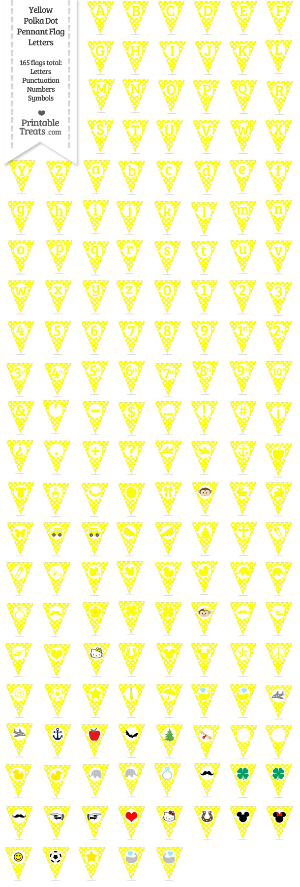 Yellow Polka Dot Pennant Flag Letters Download — Printable Treats.com