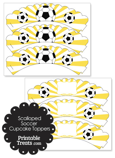 Yellow Scalloped Sunburst Soccer Cupcake Wrappers from PrintableTreats.com