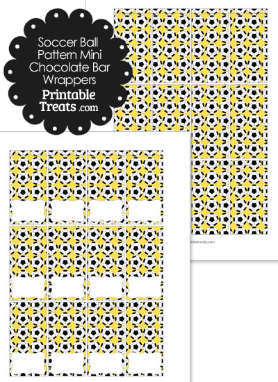 Yellow Soccer Ball Pattern Mini Chocolate Bar Wrappers from PrintableTreats.com