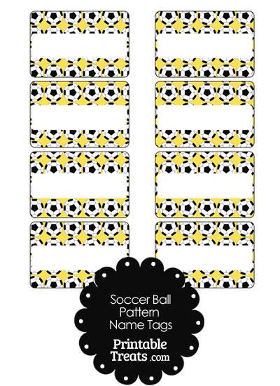 Yellow Soccer Ball Pattern Name Tags from PrintableTreats.com