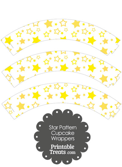 Yellow Star Pattern Cupcake Wrappers from PrintableTreats.com
